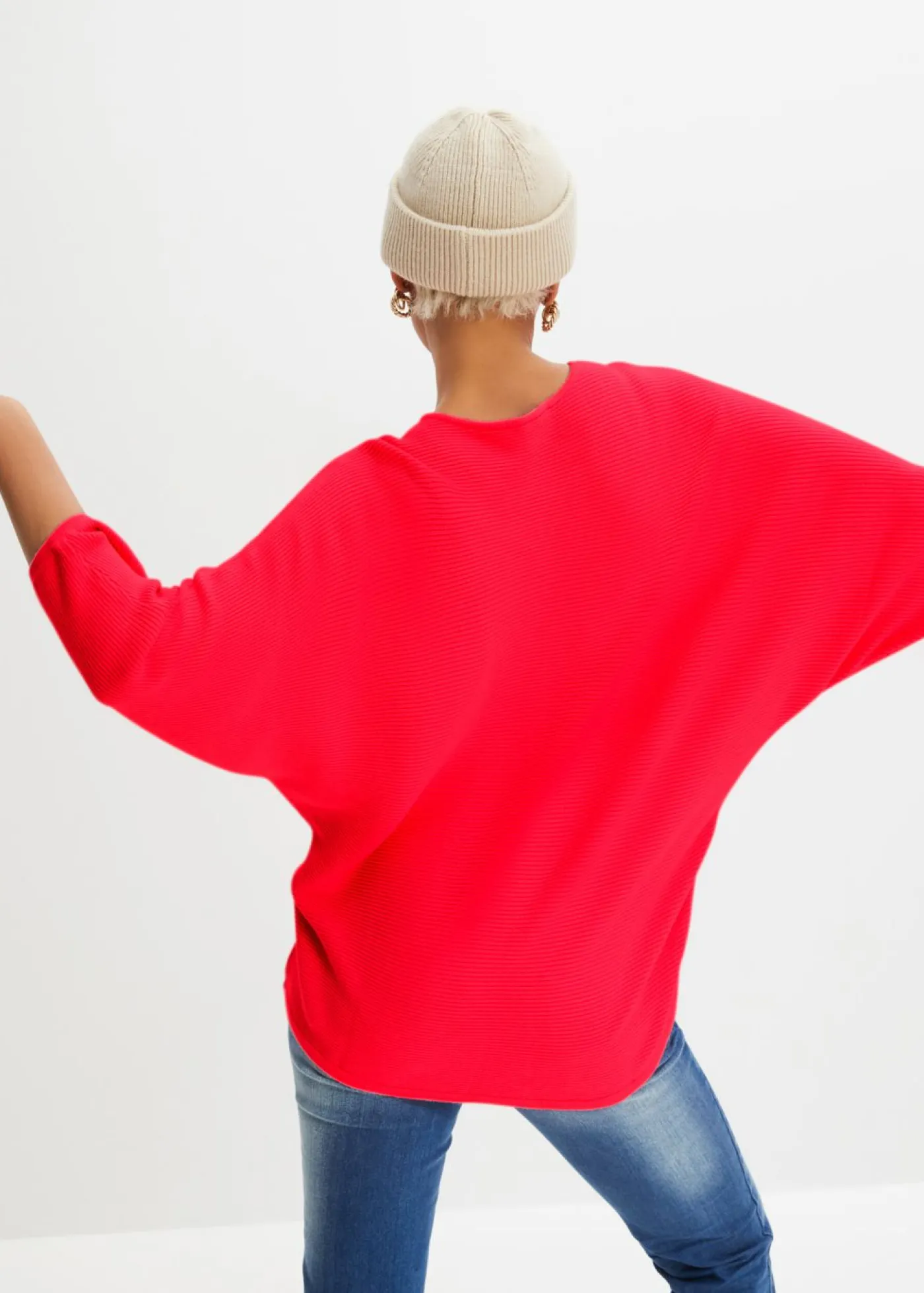 bonprix bonprix Jerséis|Ropa De Punto>Jersey de canalé oversize de mezcla de viscosa fresa