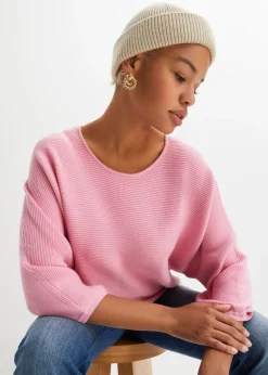 bonprix bonprix Jerséis|Ropa De Punto>Jersey de canalé oversize de mezcla de viscosa Rosa