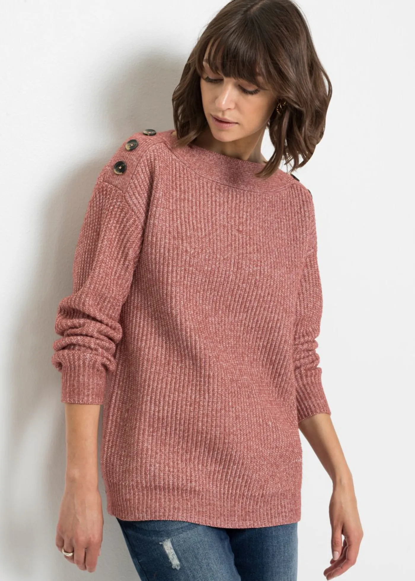 Mujer bonprix bonprix Jersey de corte holgado con botones