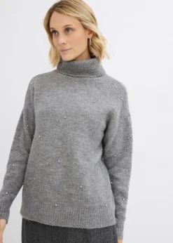 bonprix bonprix Jerséis|Ropa De Punto>Jersey de cuello alto Gris jaspeado