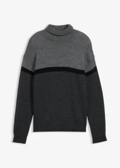 bonprix bonprix Jerséis Y Cárdigans>Jersey de cuello alto con diseño color block Gris-negro-antracita jaspeado