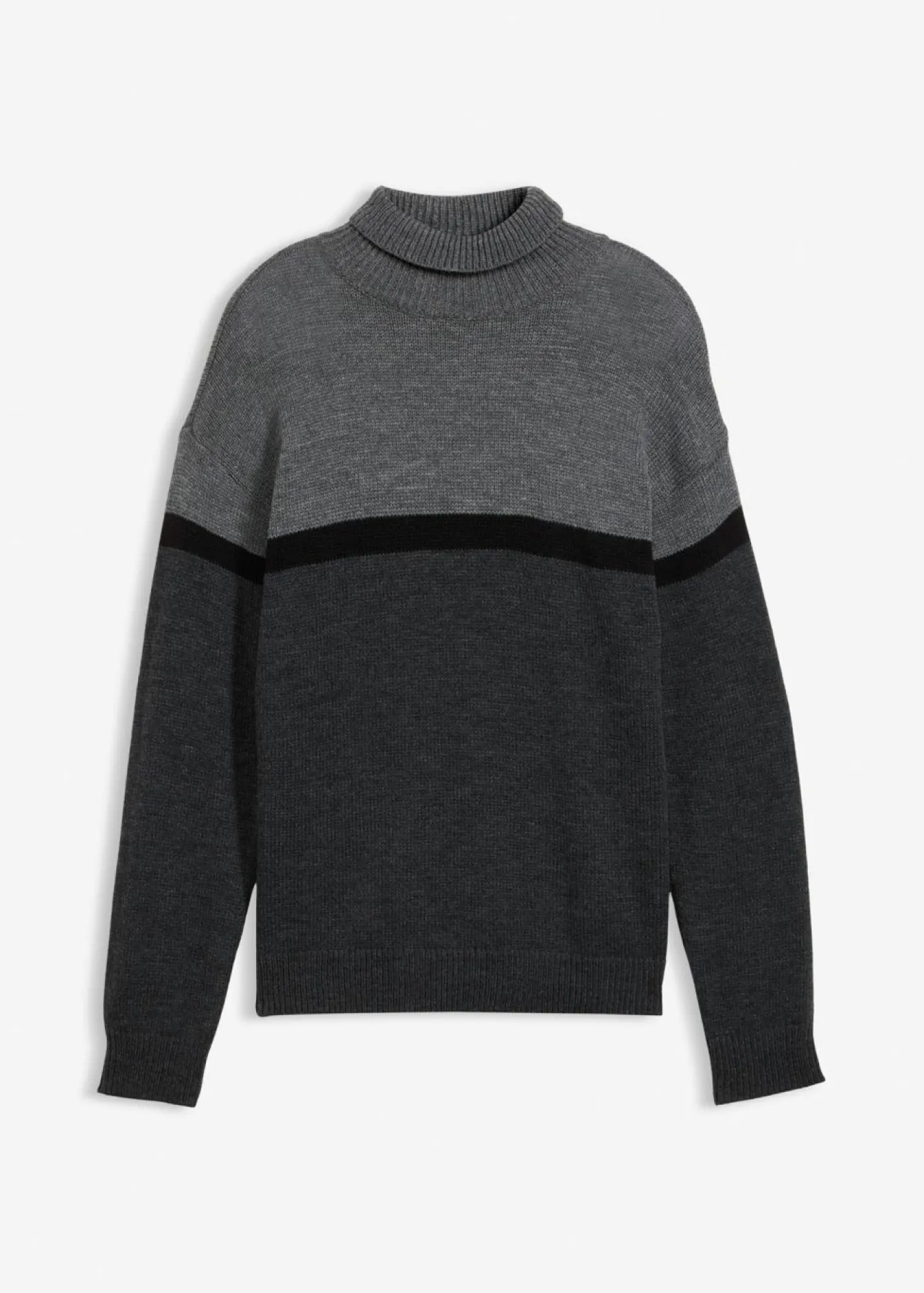 bonprix bonprix Jerséis Y Cárdigans>Jersey de cuello alto con diseño color block Gris-negro-antracita jaspeado