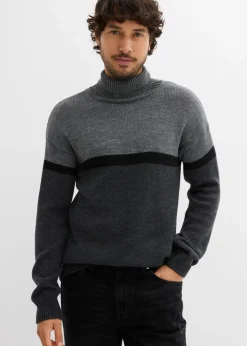 bonprix bonprix Jerséis Y Cárdigans>Jersey de cuello alto con diseño color block Gris-negro-antracita jaspeado