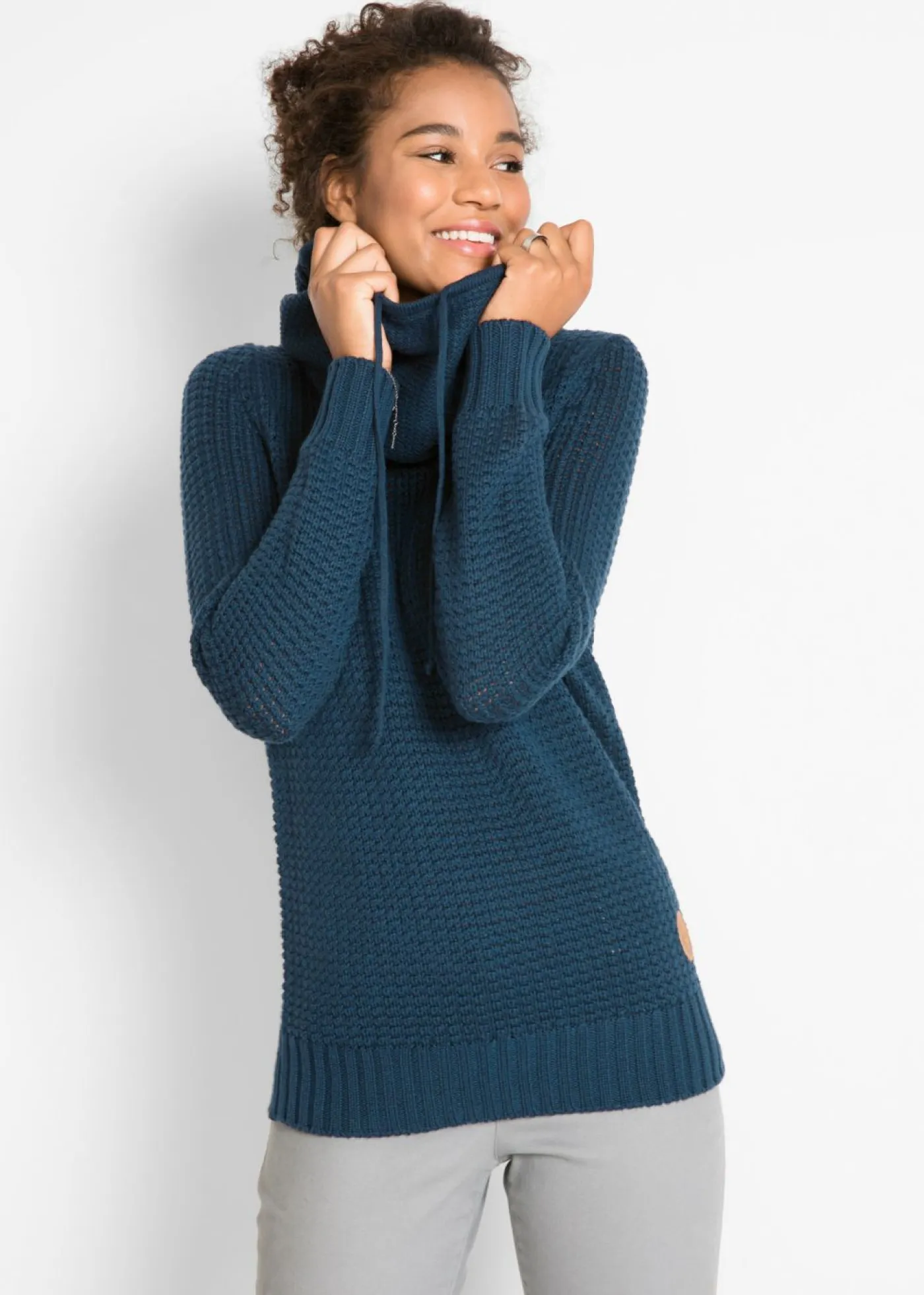 bonprix bonprix Jerséis|Ropa De Punto>Jersey de cuello alto con cordones Azul marino