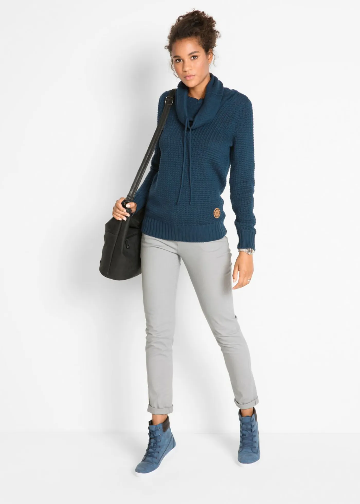 bonprix bonprix Jerséis|Ropa De Punto>Jersey de cuello alto con cordones Azul marino