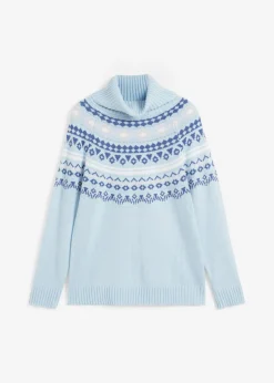 bonprix bonprix Jerséis|Ropa De Punto>Jersey de cuello alto con patrón nórdico Azul niebla con patrón nórdico