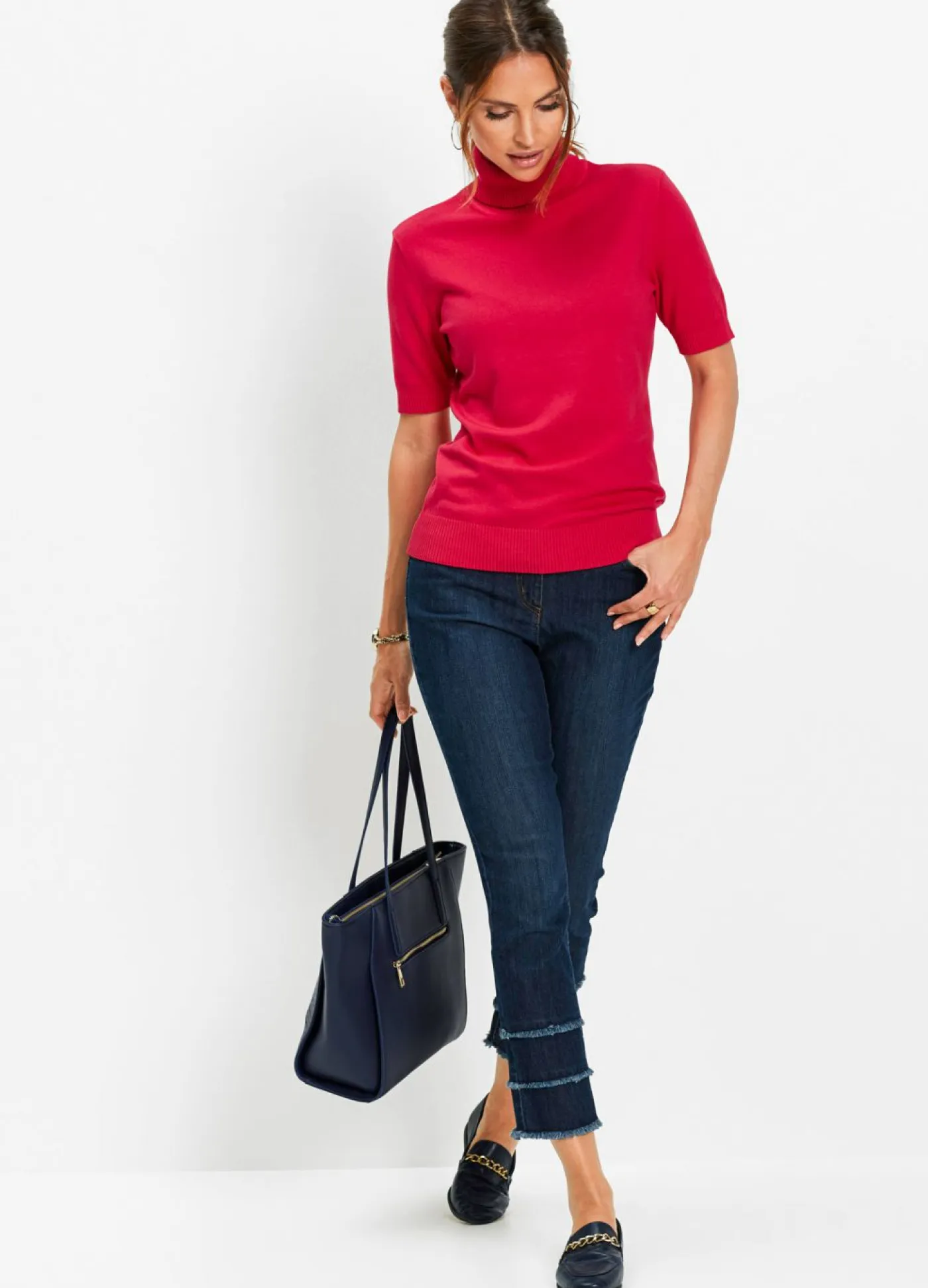 bonprix bonprix Básicos|Jerséis>Jersey de cuello alto y manga corta Granate