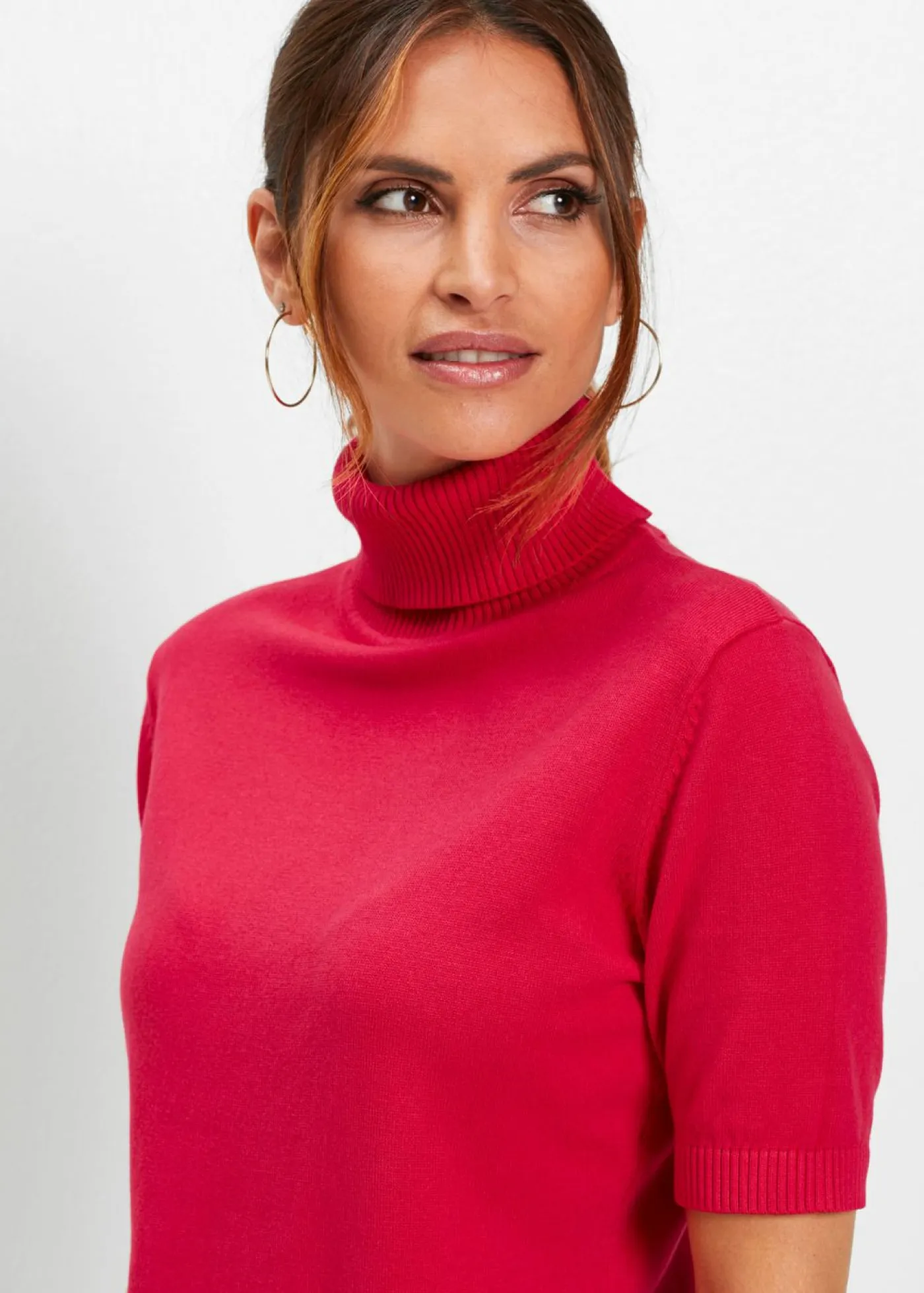 bonprix bonprix Básicos|Jerséis>Jersey de cuello alto y manga corta Granate