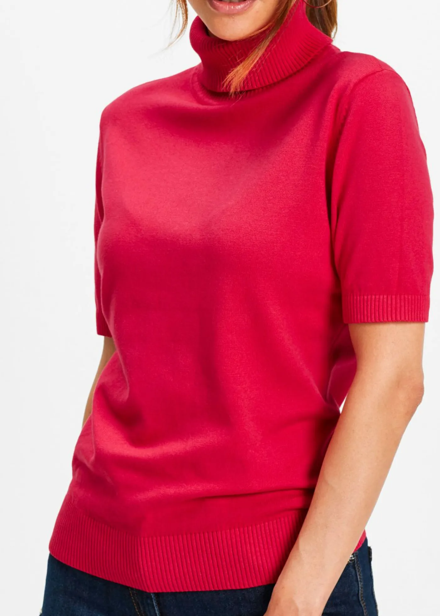 bonprix bonprix Básicos|Jerséis>Jersey de cuello alto y manga corta Granate