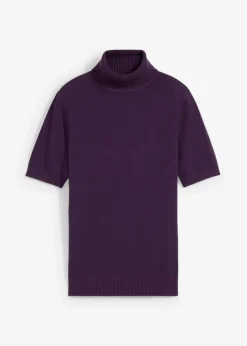 bonprix bonprix Básicos|Jerséis>Jersey de cuello alto y manga corta Lila oscuro