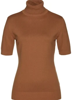 bonprix bonprix Básicos|Jerséis>Jersey de cuello alto y manga corta Marrón castaño