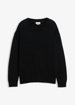 bonprix bonprix Jerséis Y Cárdigans>Jersey de cuello redondo de suave mezcla de algodón, loose fit Negro