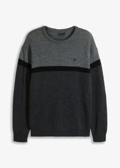 bonprix bonprix Jerséis Y Cárdigans>Jersey de cuello redondo de fácil cuidado, en diseño de bloques de color gris jaspeado-antracita jaspeado-negro moteado
