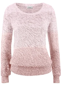 bonprix bonprix Jerséis|Ropa De Punto>Jersey de cuello redondo con degradado cromático y manga larga Rosa vintage