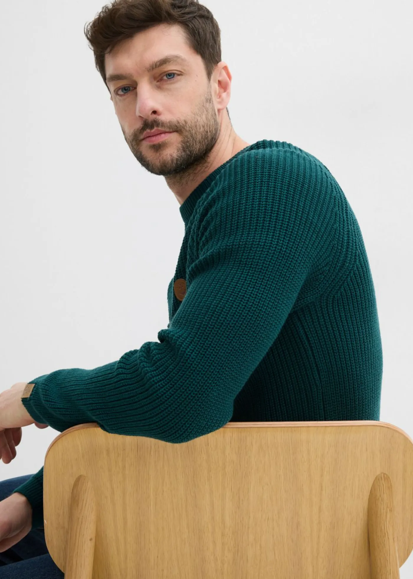 bonprix bonprix Básicos En Rebajas|Jerséis Y Cárdigans>Jersey de cuello redondo en suave mezcla de algodón Verde