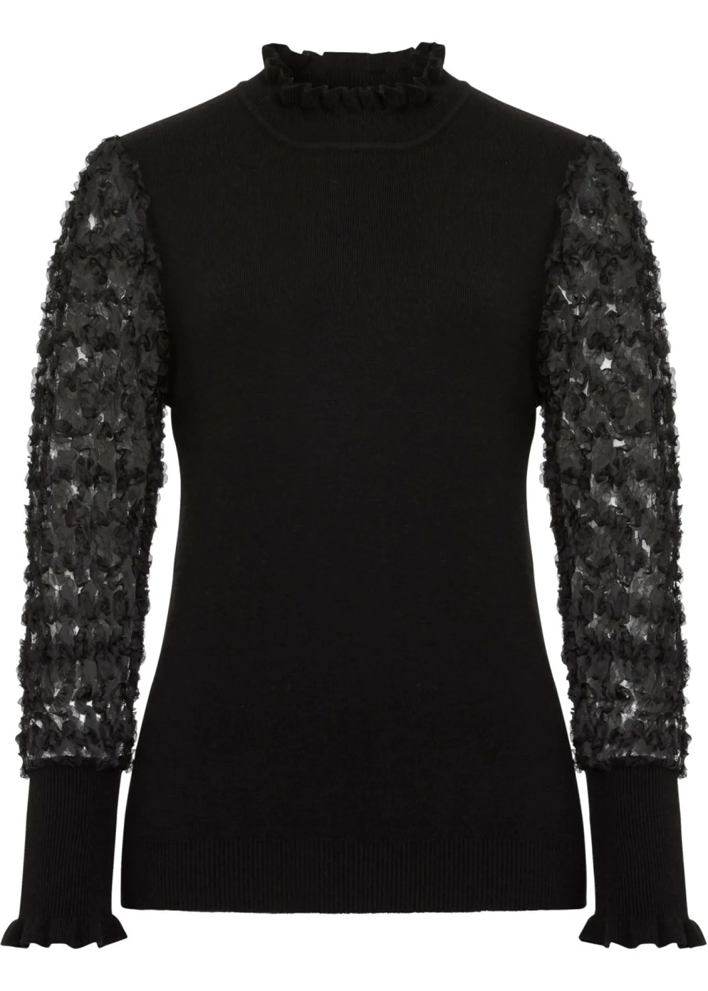 Mujer bonprix bonprix Jersey de cuello vuelto con mangas decorativas de gasa