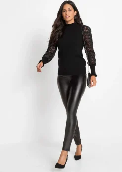 Mujer bonprix bonprix Jersey de cuello vuelto con mangas decorativas de gasa