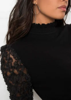 Mujer bonprix bonprix Jersey de cuello vuelto con mangas decorativas de gasa