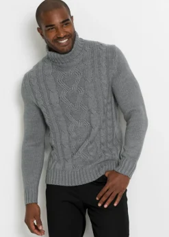 bonprix bonprix Jerséis Y Cárdigans>Jersey de cuello vuelto con patrón trenzado gris moteado