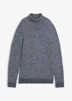 bonprix bonprix Básicos En Rebajas|Jerséis Y Cárdigans>Jersey de cuello vuelto con algodón Azul marino/blanco jaspeado