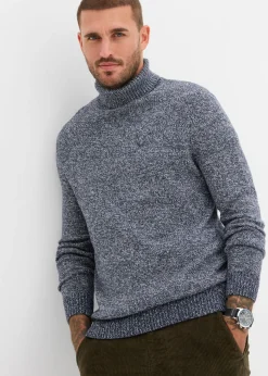 bonprix bonprix Básicos En Rebajas|Jerséis Y Cárdigans>Jersey de cuello vuelto con algodón Azul marino/blanco jaspeado