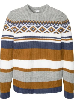 bonprix bonprix Jerséis Y Cárdigans>Jersey de estilo noruego Marrón canela-índigo-blanco lana con patrón nórdico