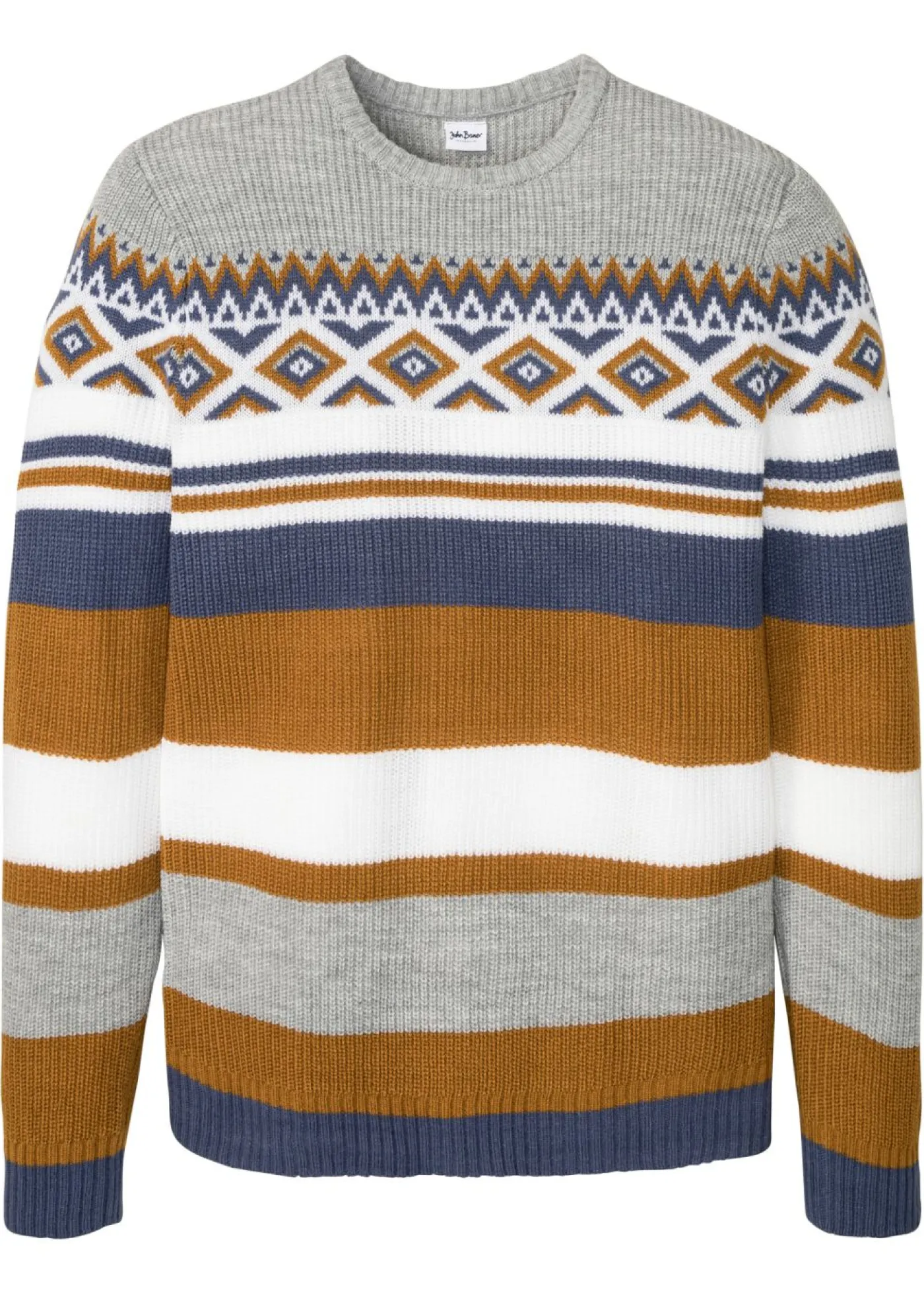 bonprix bonprix Jerséis Y Cárdigans>Jersey de estilo noruego Marrón canela-índigo-blanco lana con patrón nórdico