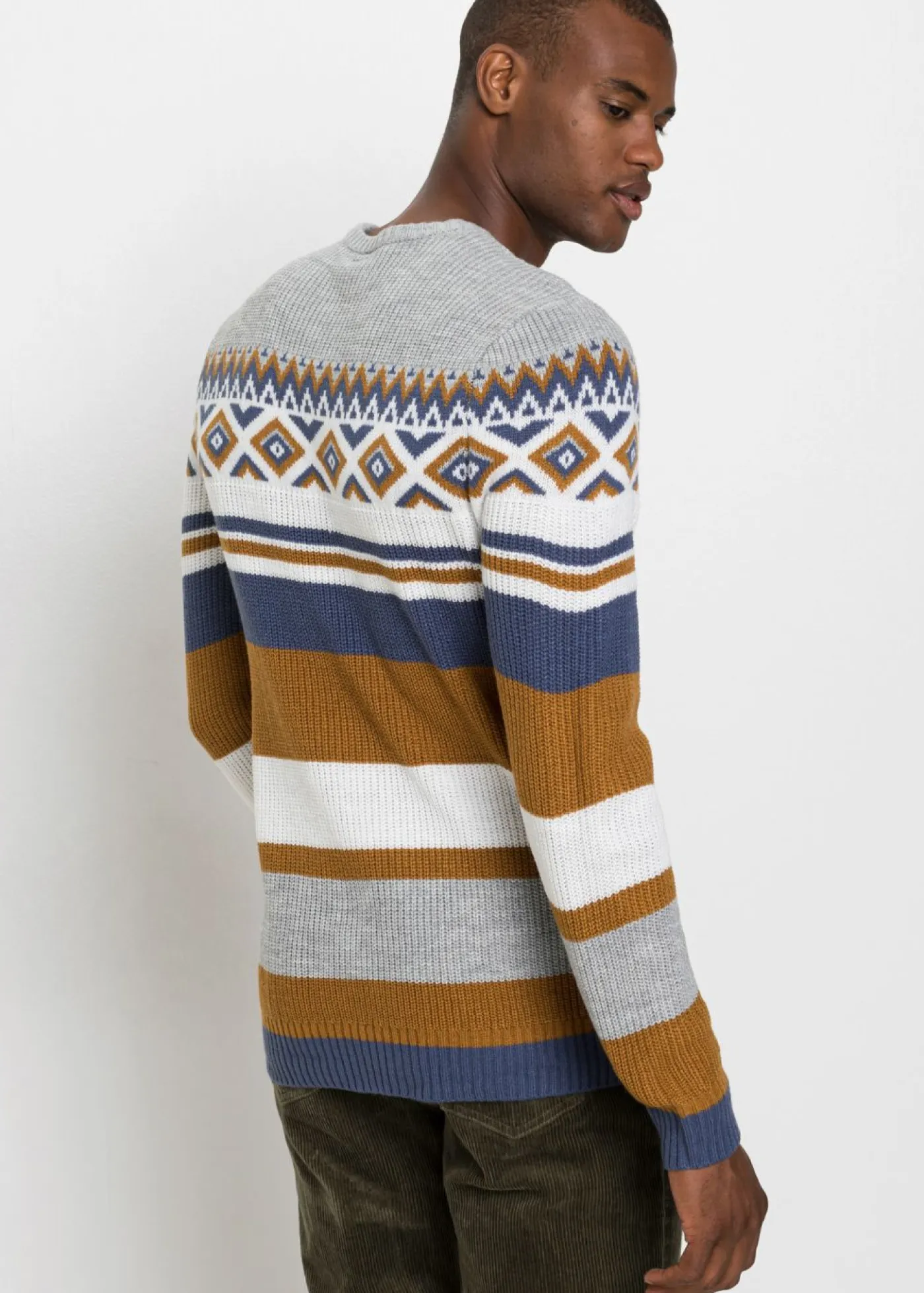 bonprix bonprix Jerséis Y Cárdigans>Jersey de estilo noruego Marrón canela-índigo-blanco lana con patrón nórdico