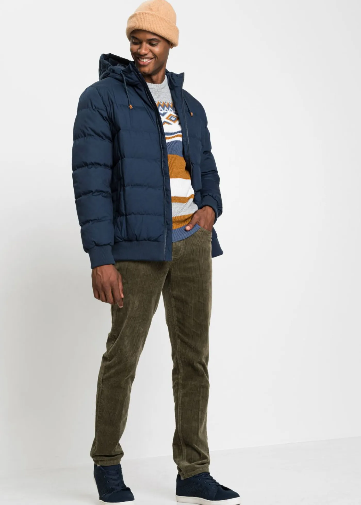 bonprix bonprix Jerséis Y Cárdigans>Jersey de estilo noruego Marrón canela-índigo-blanco lana con patrón nórdico