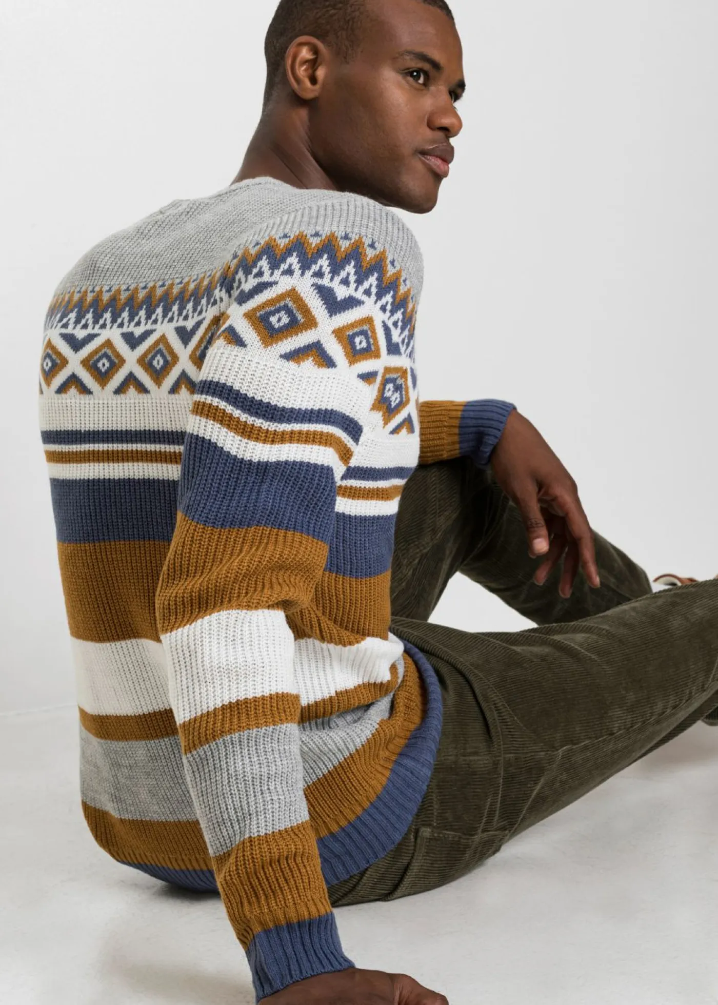 bonprix bonprix Jerséis Y Cárdigans>Jersey de estilo noruego Marrón canela-índigo-blanco lana con patrón nórdico