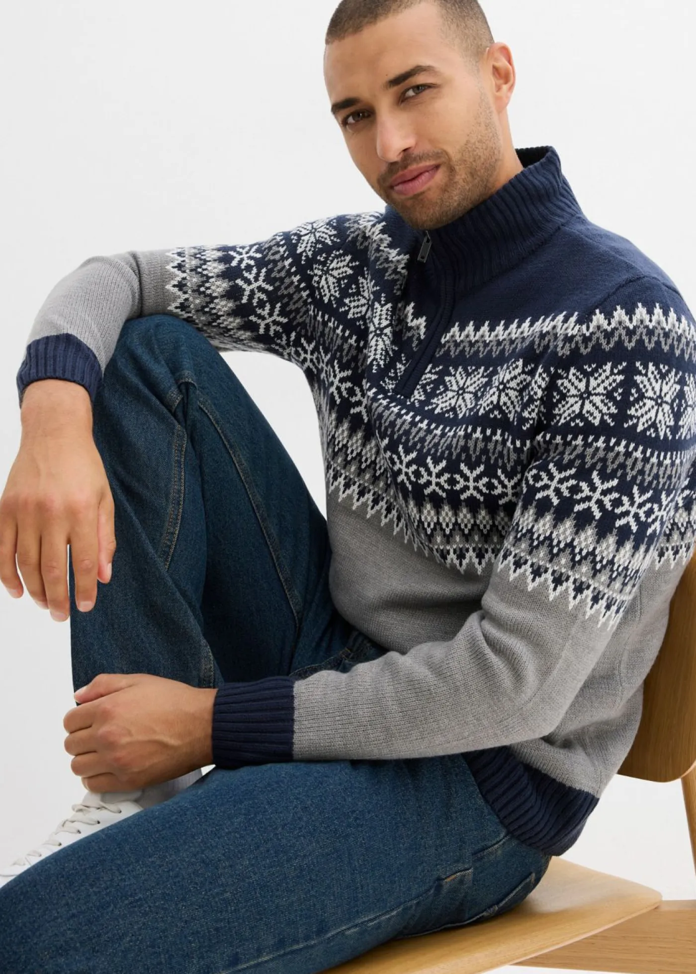 bonprix bonprix Jerséis Y Cárdigans>Jersey de estilo noruego Gris jaspeado-azul oscuro