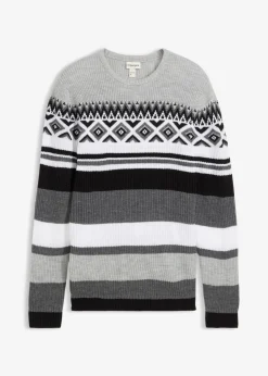 bonprix bonprix Jerséis Y Cárdigans>Jersey de estilo noruego negro/gris jaspeado/blanco lana/gris claro jaspeado