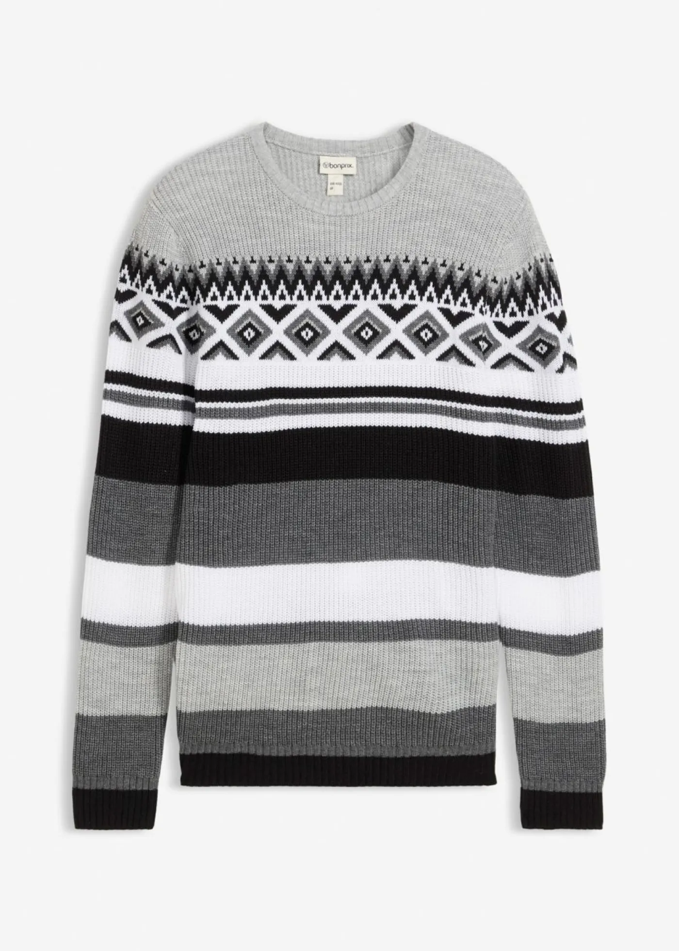 bonprix bonprix Jerséis Y Cárdigans>Jersey de estilo noruego negro/gris jaspeado/blanco lana/gris claro jaspeado