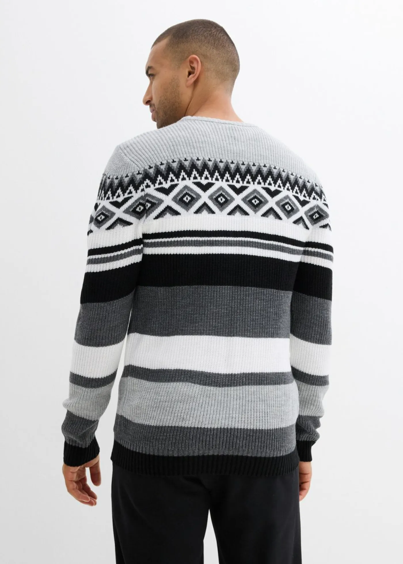 bonprix bonprix Jerséis Y Cárdigans>Jersey de estilo noruego negro/gris jaspeado/blanco lana/gris claro jaspeado