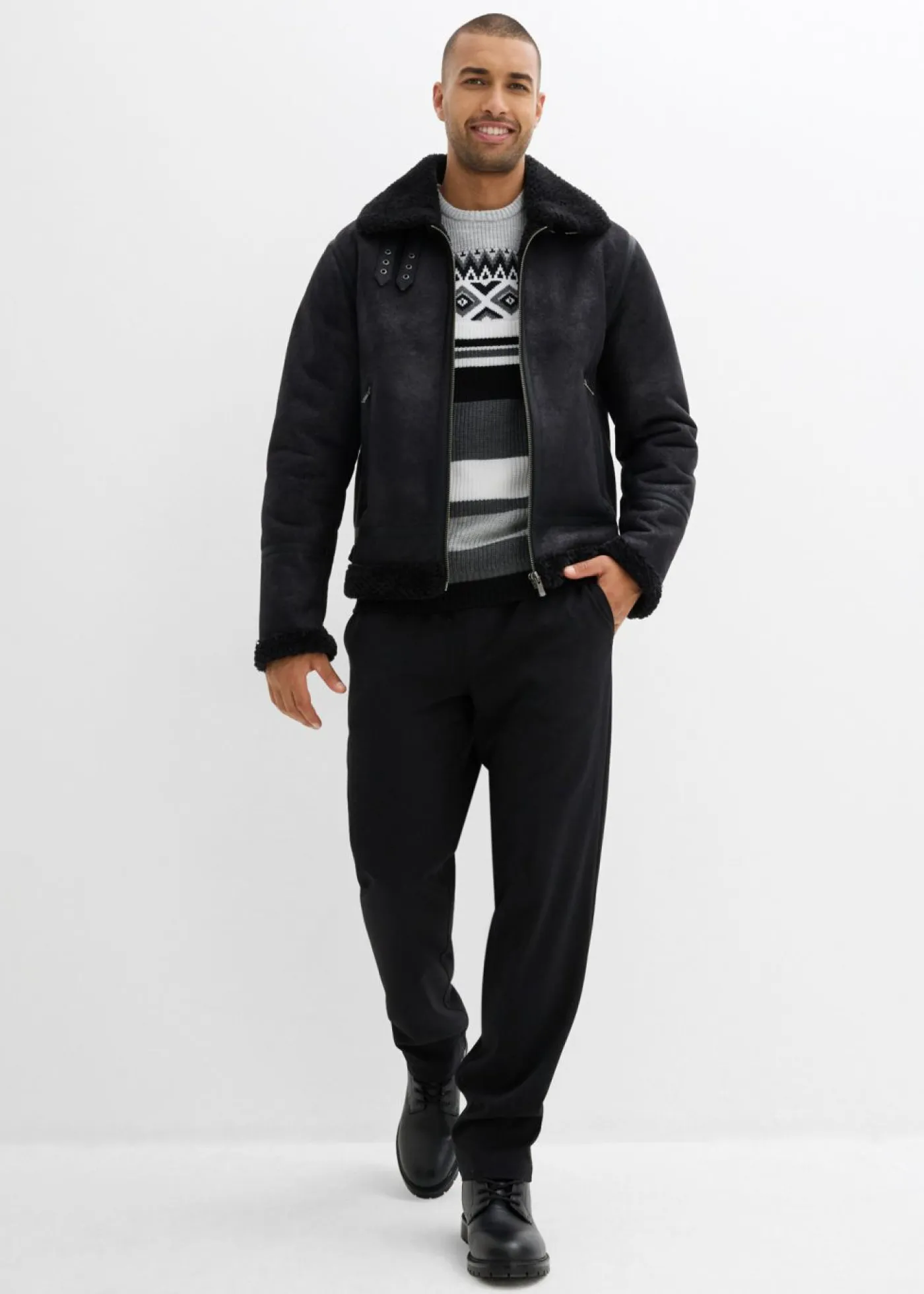 bonprix bonprix Jerséis Y Cárdigans>Jersey de estilo noruego negro/gris jaspeado/blanco lana/gris claro jaspeado