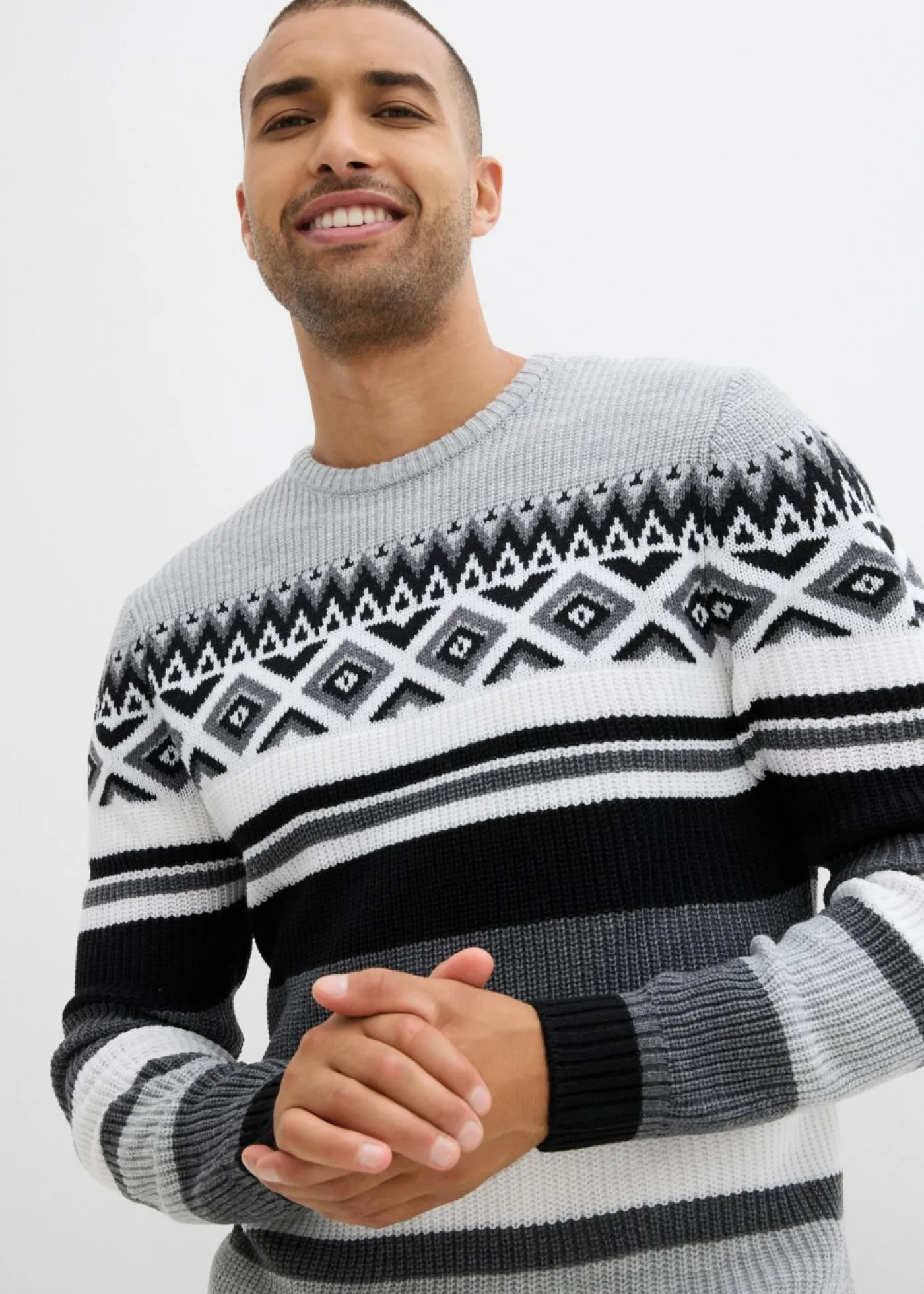 bonprix bonprix Jerséis Y Cárdigans>Jersey de estilo noruego negro/gris jaspeado/blanco lana/gris claro jaspeado