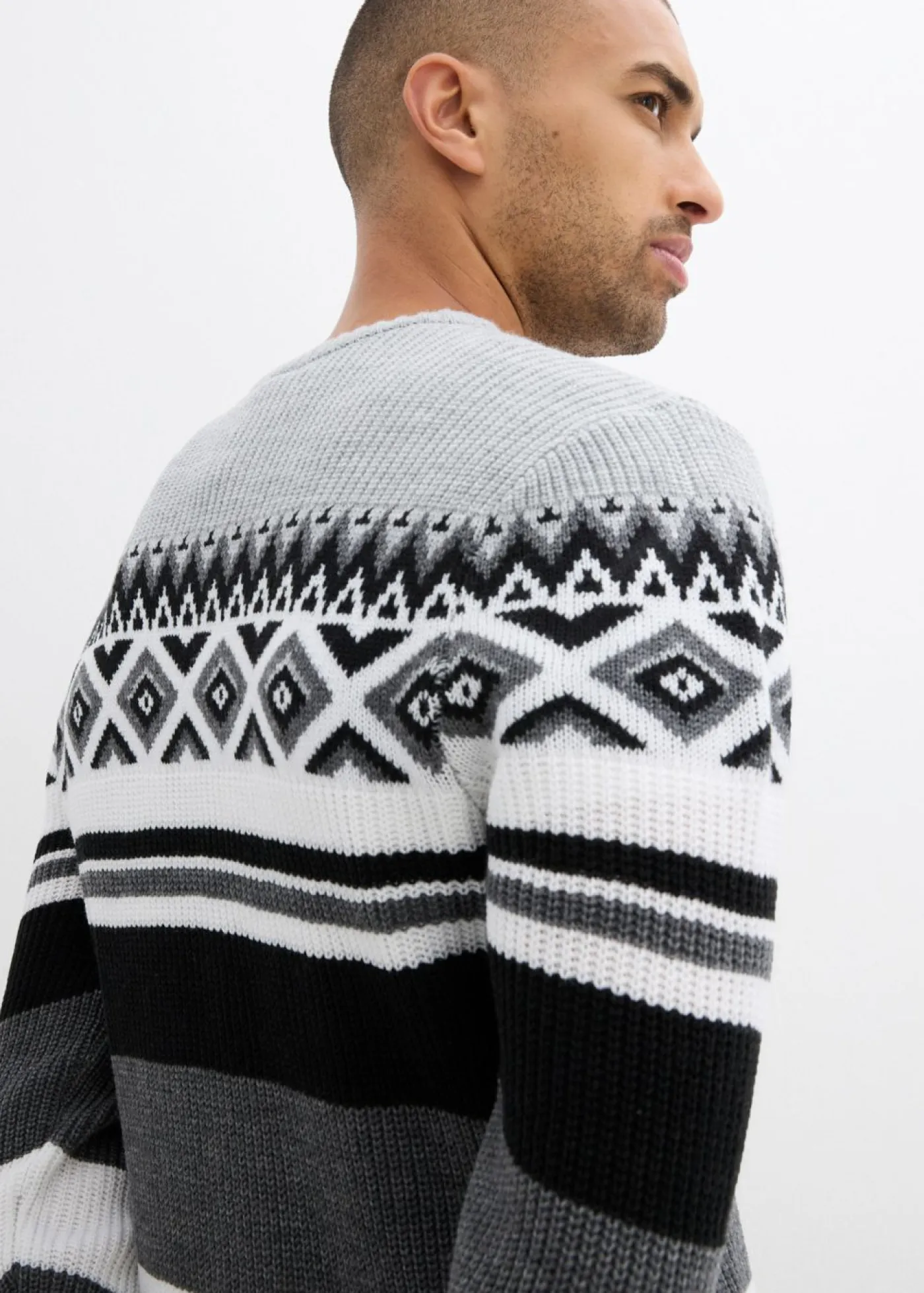 bonprix bonprix Jerséis Y Cárdigans>Jersey de estilo noruego negro/gris jaspeado/blanco lana/gris claro jaspeado