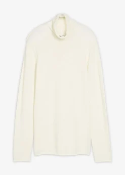 bonprix bonprix Esenciales|Jerséis>Jersey de mezcla de cachemir suave con cuello vuelto Blanco lana