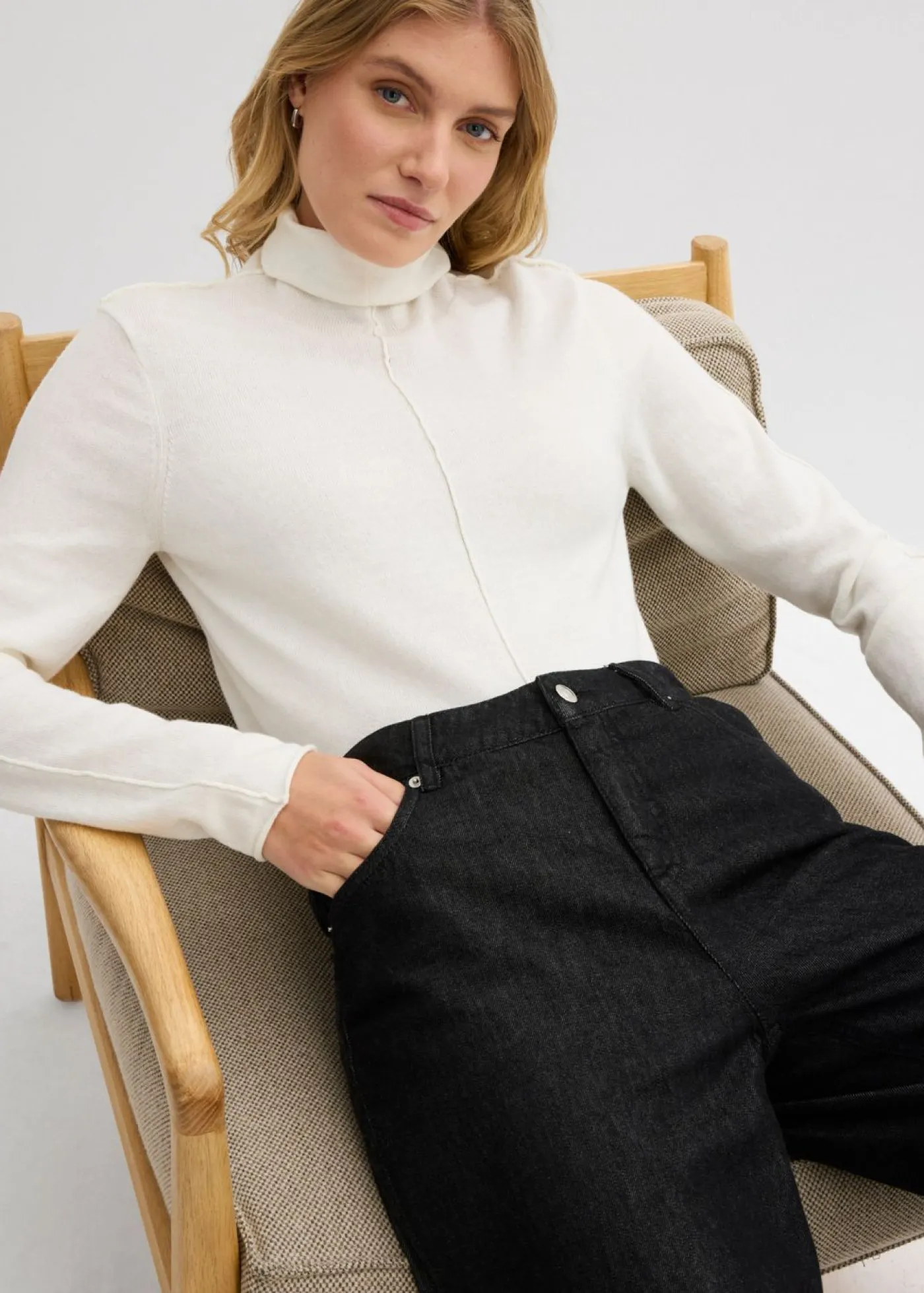 bonprix bonprix Esenciales|Jerséis>Jersey de mezcla de cachemir suave con cuello vuelto Blanco lana