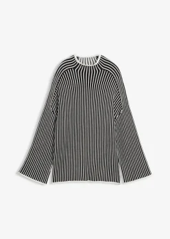 bonprix bonprix Esenciales|Jerséis>Jersey de mezcla de viscosa con cuello alto negro-blanco lana rayas verticales