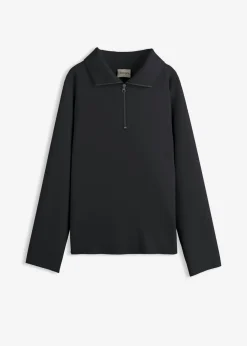 bonprix bonprix Esenciales|Jerséis>Jersey de mezcla de viscosa con cuello troyer Negro