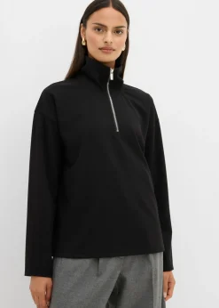 bonprix bonprix Esenciales|Jerséis>Jersey de mezcla de viscosa con cuello troyer Negro