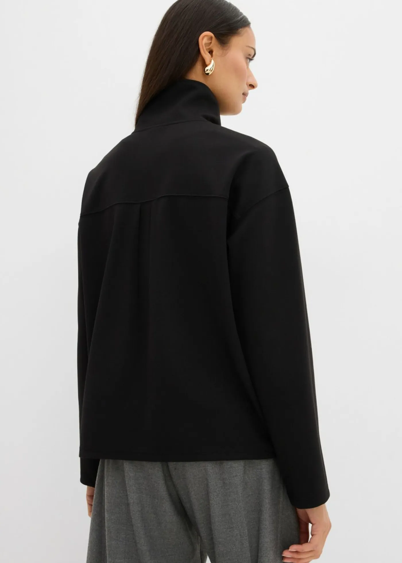 bonprix bonprix Esenciales|Jerséis>Jersey de mezcla de viscosa con cuello troyer Negro