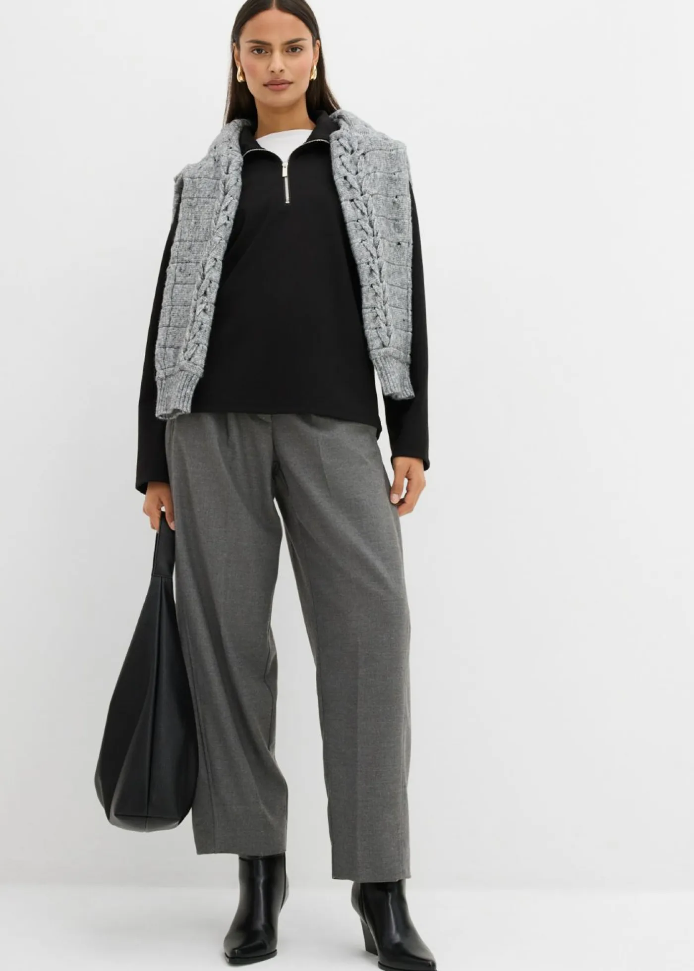 bonprix bonprix Esenciales|Jerséis>Jersey de mezcla de viscosa con cuello troyer Negro