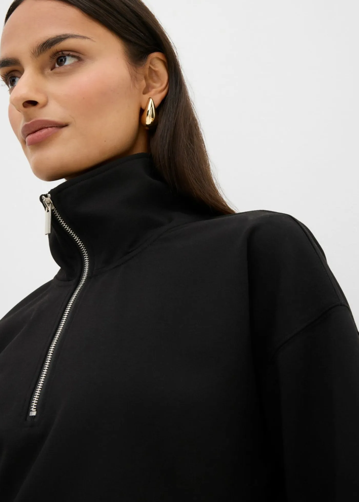 bonprix bonprix Esenciales|Jerséis>Jersey de mezcla de viscosa con cuello troyer Negro