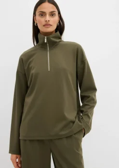 Mujer bonprix bonprix Jersey de mezcla de viscosa con cuello troyer