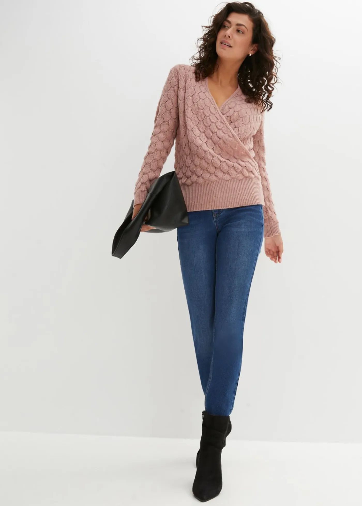 bonprix bonprix Jerséis|Ropa De Punto>Jersey de punto ajour con aspecto cruzado Rosa palo