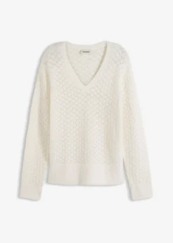 bonprix bonprix Jerséis|Ropa De Punto>Jersey de punto ajour con hilo suave blanco perla
