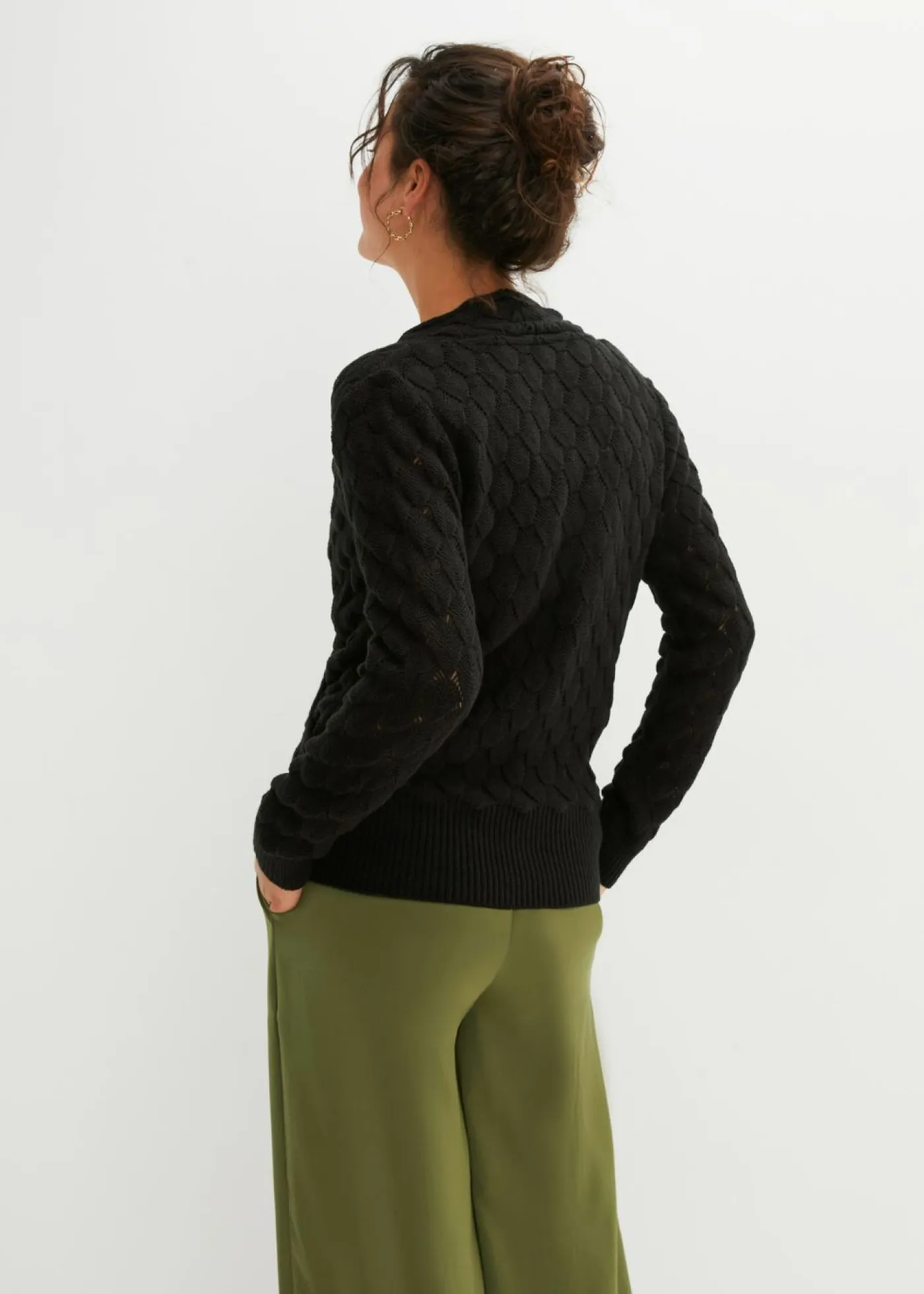 bonprix bonprix Jerséis|Ropa De Punto>Jersey de punto ajour con aspecto cruzado Negro