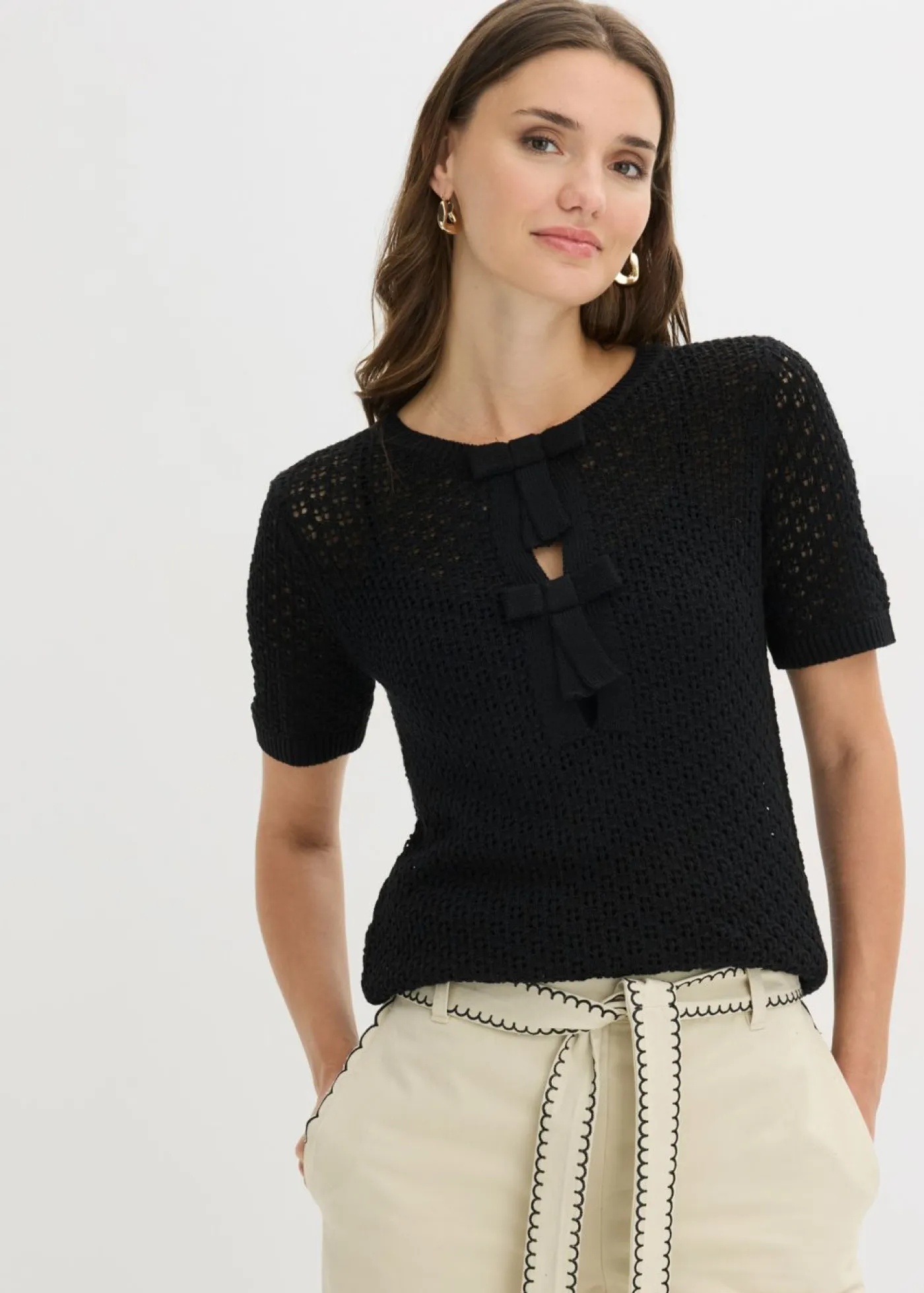 Mujer bonprix bonprix Jersey de punto ajour de mezcla de algodón